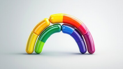 Vibrant and colorful 3D rainbow design made from glossy capsules, perfect for creative projects and designs.
