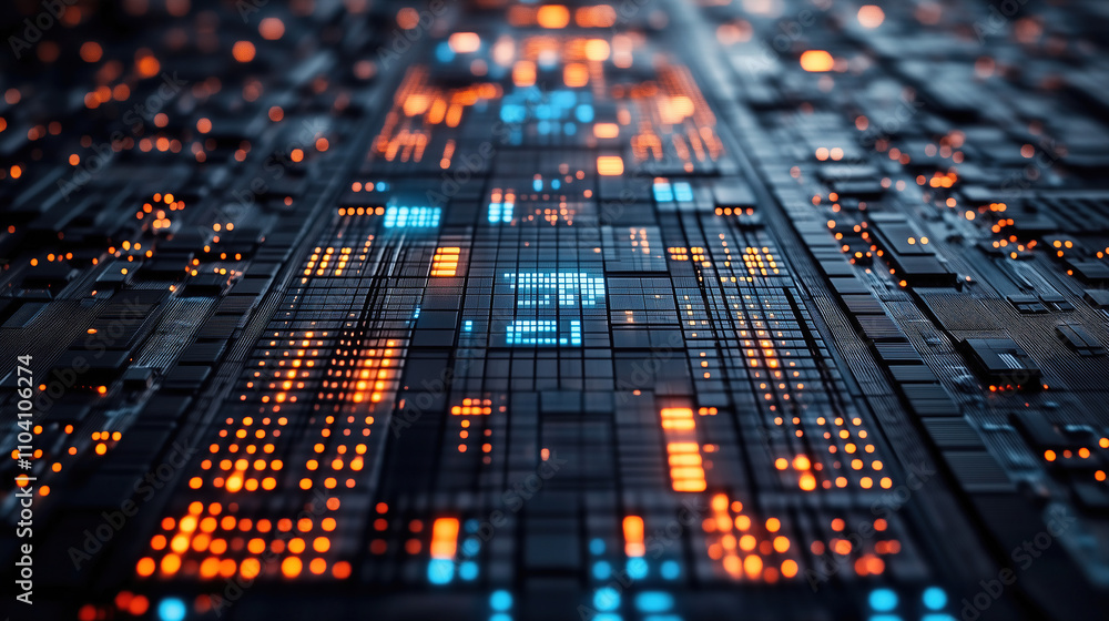 Aufkleber advanced circuit board design with vibrant lights showcasing intricate technology at night. generati