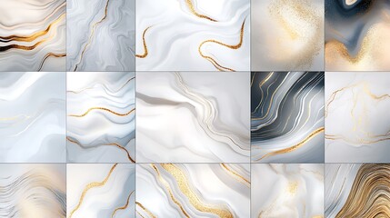 Luxurious sticker designs with marble textures and metallic gold highlights