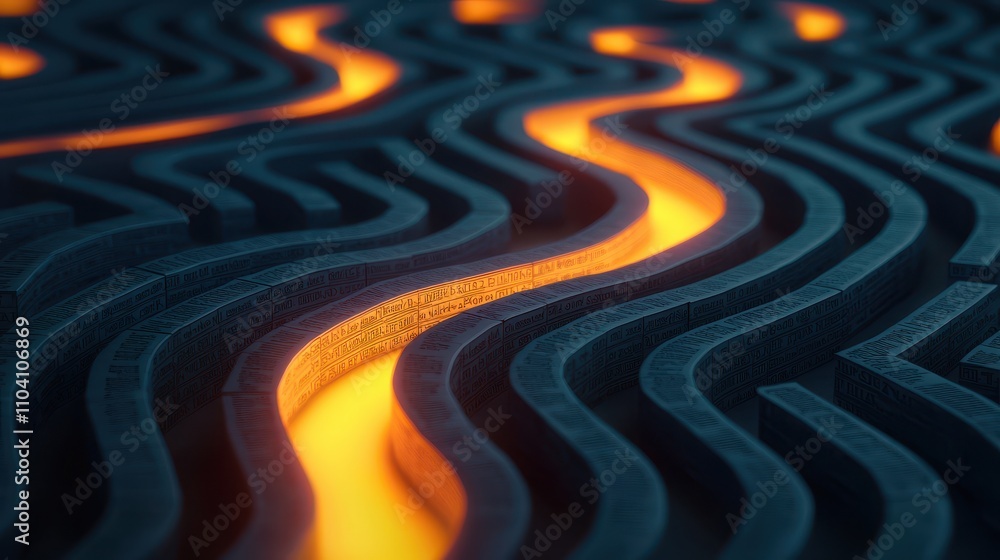 Poster a mesmerizing abstract image featuring wavy patterns illuminated by a glowing orange line, creating 