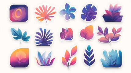 Gradient-themed stickers with layered designs and smooth color transitions