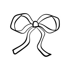 One bow in a linear style. Vector sketch illustration for cards, boxes and gifts