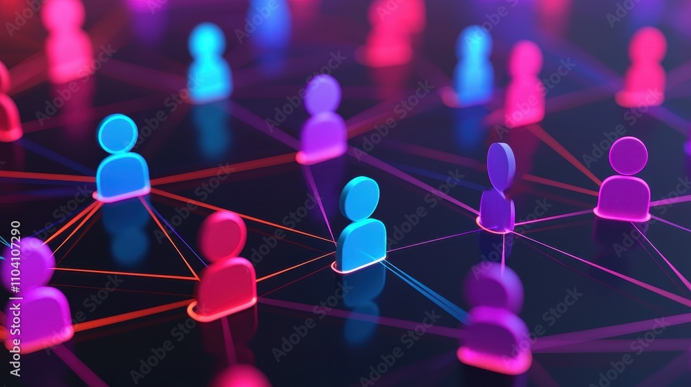 Poster a vibrant digital representation of interconnected user icons, symbolizing networking, communication