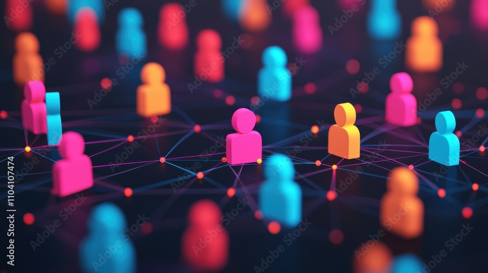 Poster the image depicts colorful, stylized figures connected by a network, symbolizing social connections 