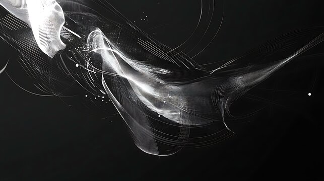 Trendy wireframe background with abstract geometric shapes and flowing lines, symbolizing modern technology