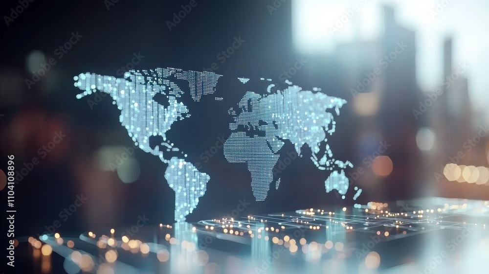 Poster digital world map visualization global technology data urban environment high-tech viewpoint connect