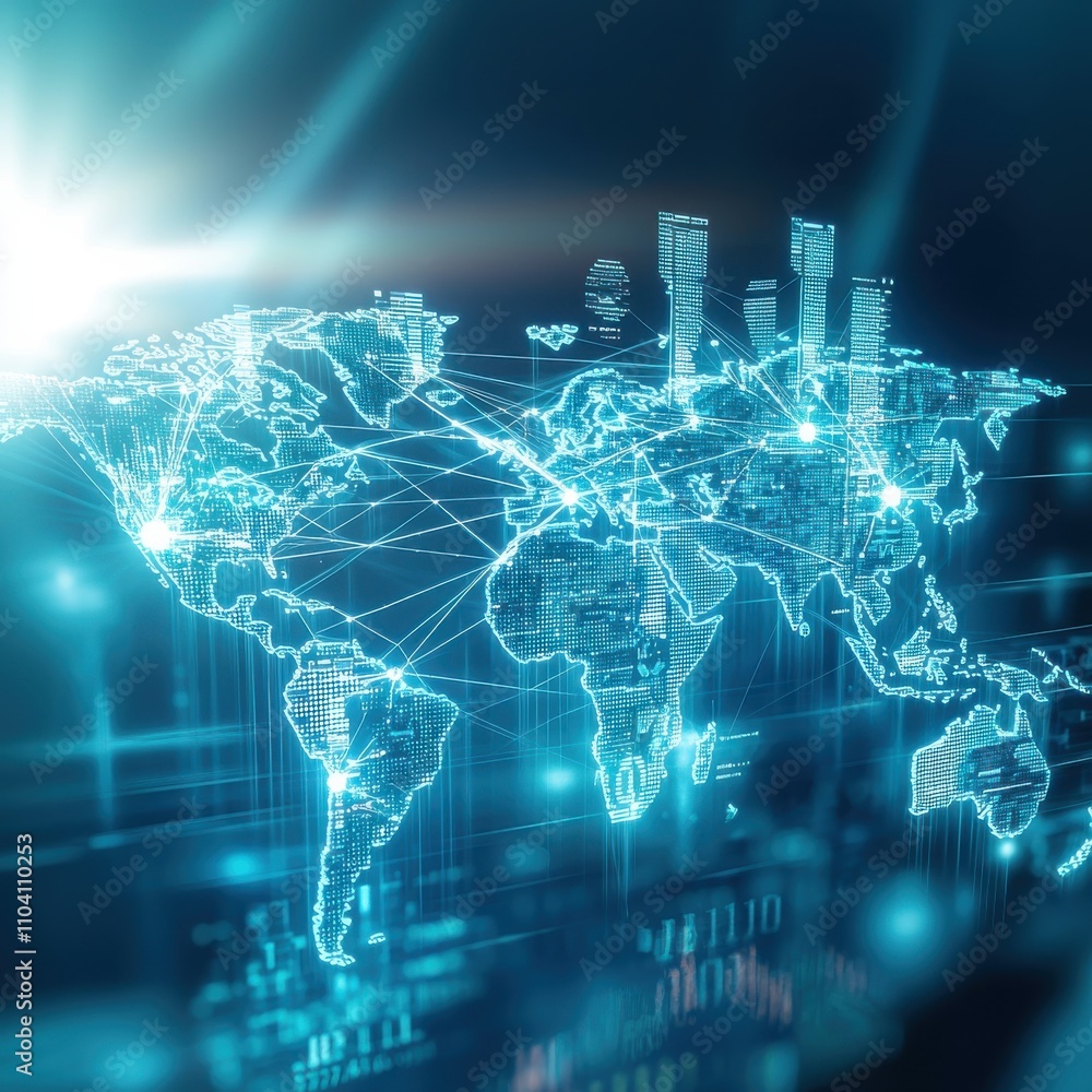 Poster global connectivity trends digital world infographic virtual environment high-tech viewpoint data vi