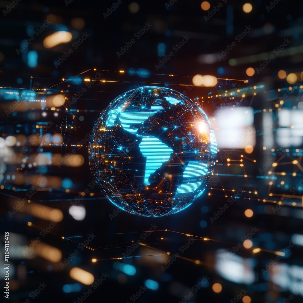 Poster global connectivity revolution digital landscape technology visualization virtual environment futuri
