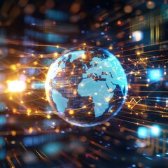 Obraz premium Global digital connectivity virtual environment infographic technology futuristic viewpoint data visualization