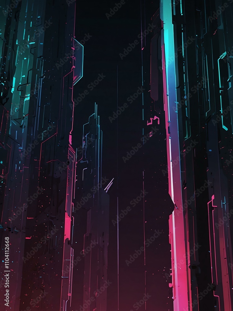 Poster abstract lines in a cyberpunk gradient style.