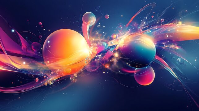 Bright advertising layout with playful shapes and dynamic lighting effects