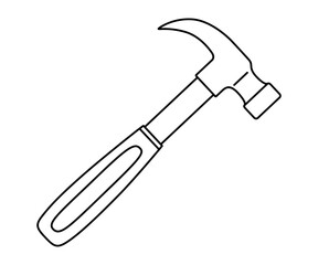 Hand drawn cute outline illustration of hammer instrument. Flat vector repair tool in line art doodle style. Support service hardware icon. Settings or fix problem. Find solution. Isolated.