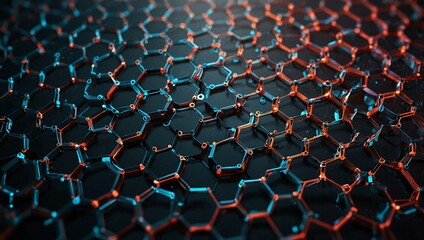 Obraz premium Abstract points and lines creating a hexagonal cyber structure.