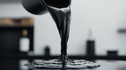 Thick Black Liquid Pouring: Abstract Photography
