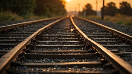 Abstract railroad tracks leading into sunset.