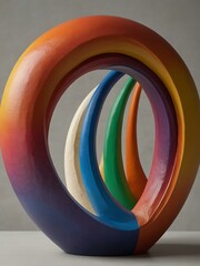 Abstract rainbow sculpture with a smooth, organic shape.