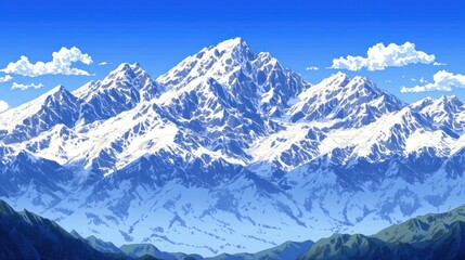 Obraz premium A scenic view of majestic snow-capped mountains under a clear blue sky.