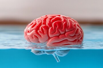 A brain half-submerged in water, symbolizing the dual nature of conscious and subconscious thought
