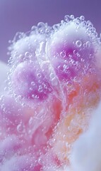 Close-up view of abstract, colorful, bubbly, translucent, textured, spherical forms.