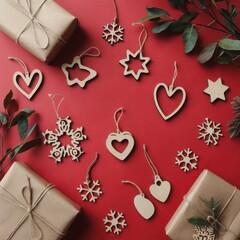 Fototapeta premium christmas decoration on wooden background