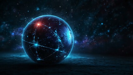 Fototapeta premium Abstract sphere glowing blue with a cosmic background.