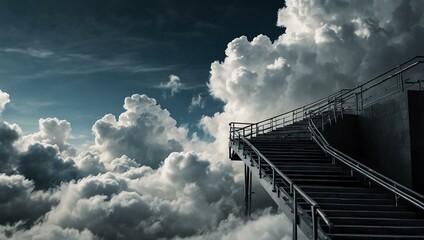 Fototapeta premium Abstract staircase through clouds.