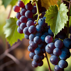 A dazzling vine, with large, showy bunches of ripe grapes, in a deep purple tone with long-lasting reflections...(4).