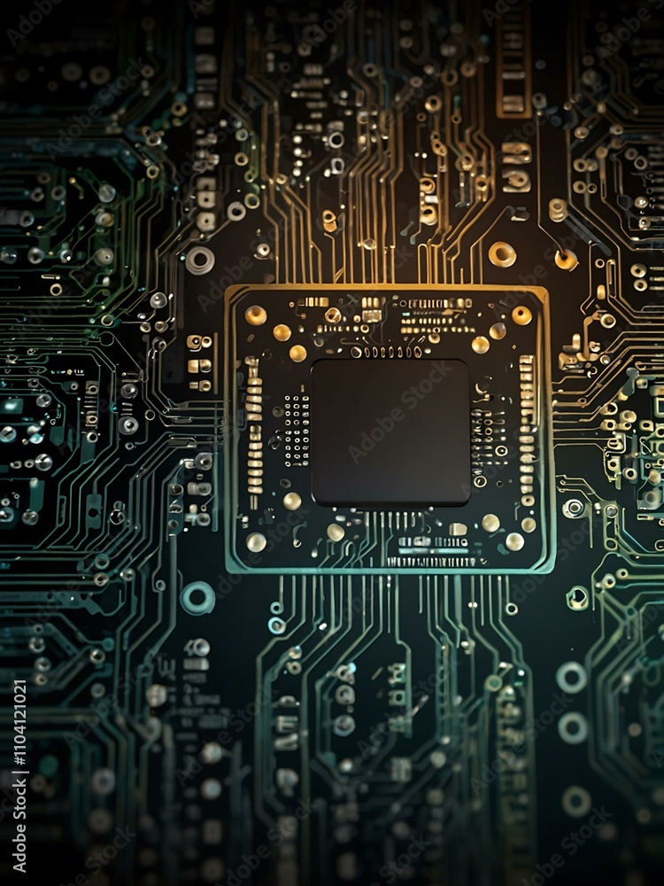 Poster abstract tech chip processor with circuit background.