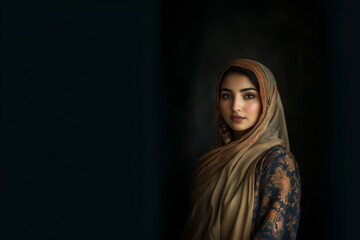 Beautiful girl in profile looking at camera.