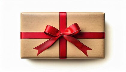 Festive Gift Box Wrapped in Gold Paper and Tied with a Vibrant Red Bow. Perfect for Christmas Celebrations, Holiday Gifting, and Seasonal Decorations with a Touch of Elegance and Joy