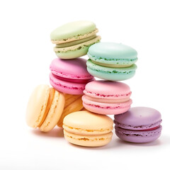 Colorful macarons stack isolated on white background, a delightful French pastry assortment