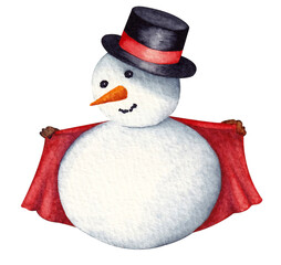 2025. Merry Christmas and Happy New Year! Cute watercolor illustration of snowman isolated on transparent background. Single element of collection for greeting card, poster, background or invitation 