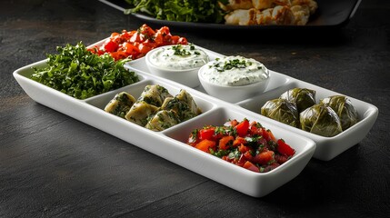  a table with a tray filled with different types of food, including a plate, bowl, and person The plate is filled with a variety of food items, including vegetables