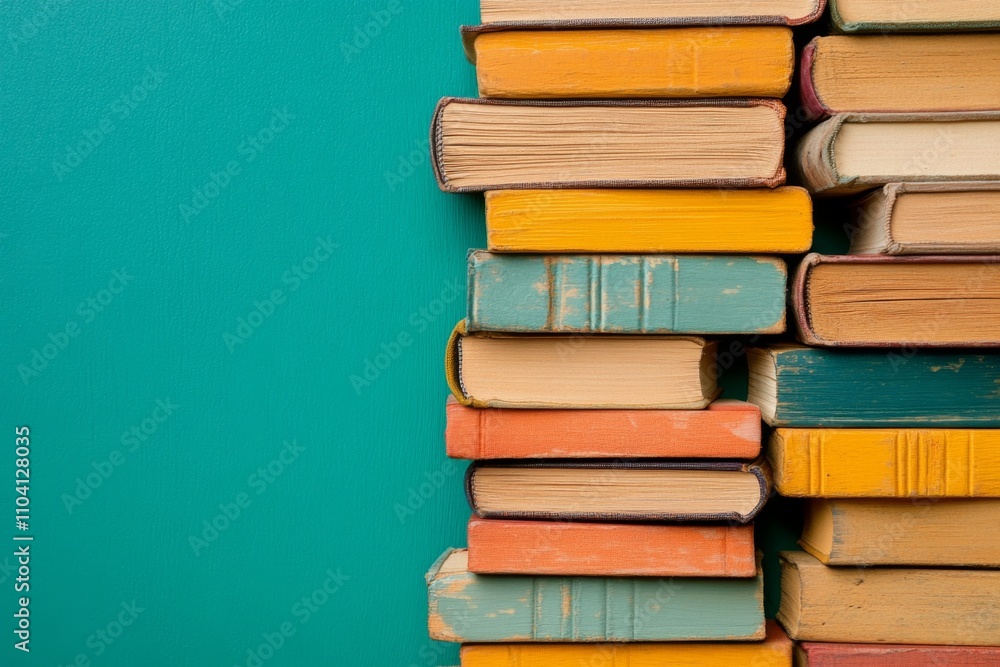 Poster a gradient composition of stacked books forming an abstract design, with smooth transitions between 