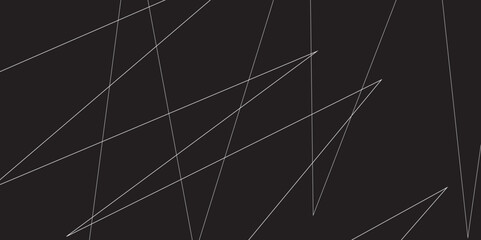 Abstract black and white geometric random chaotic lines with many squares and triangles shape. Metal grid isolated on the white background. Banner with geometric shapes, lines, stripes and triangles.