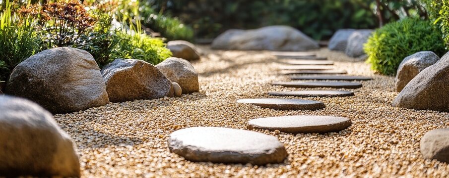 Stepping stones path in serene Zen garden