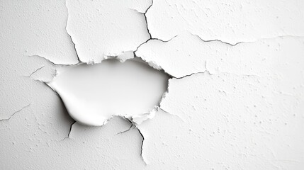 Obraz premium a white wall with a crack running through it, creating a hole in the wall