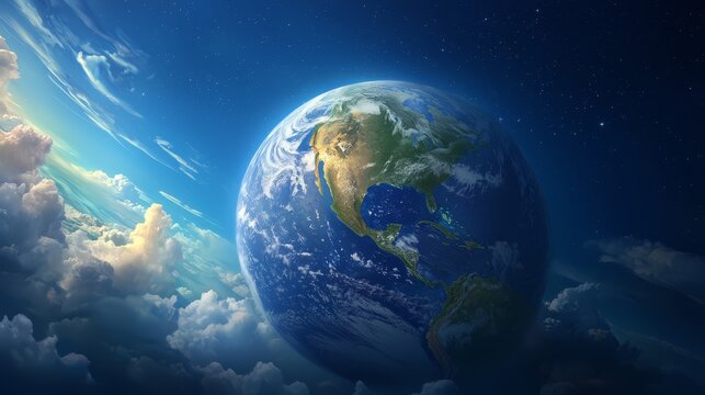 the earth in the sky with clouds and stars in the background It is an animated image with a resolution of 1920x1080