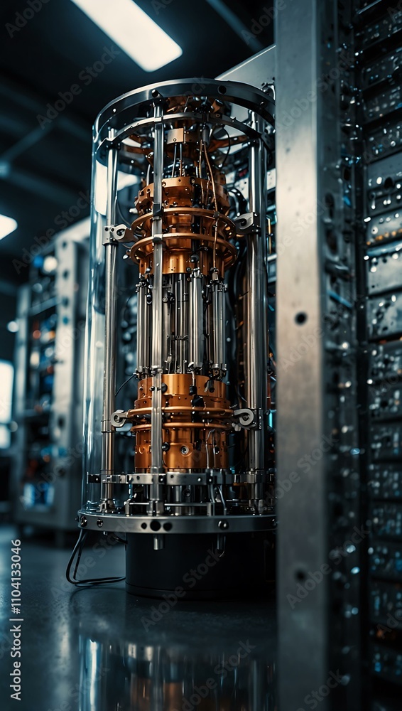 Poster advanced quantum computer close-up in an industrial lab