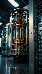 Advanced quantum computer close-up in an industrial lab