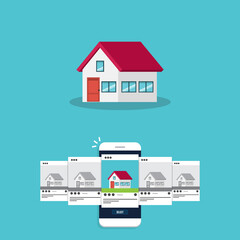 Fototapeta premium House for rent. Smartphone app with house icons, house for rent or sale ,house selection.