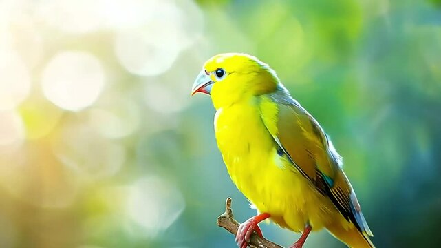 Captivating Yellow Bird Perched on a Branch Against a Beautifully Blurred Natural Background
