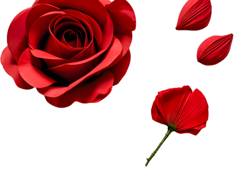 red petals flower flying floating isolated on white or transparent background	