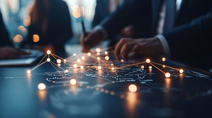 Global Strategy Collaboration: Business Professionals Team Innovating in Meeting Room