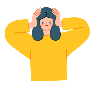 頭を抱えて悩む女性のイラスト