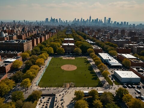 Aerial of Brooklyn&rsquo;s McCarren Park during a 2020 protest.