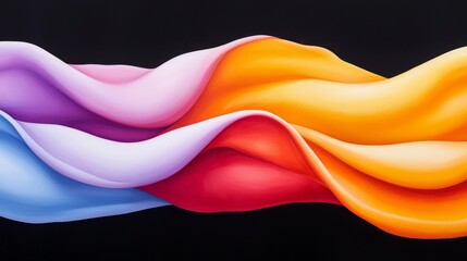  an abstract painting of colorful wavy lines on a black background, creating a vibrant and dynamic composition The painting is composed of a variety of colors, incl