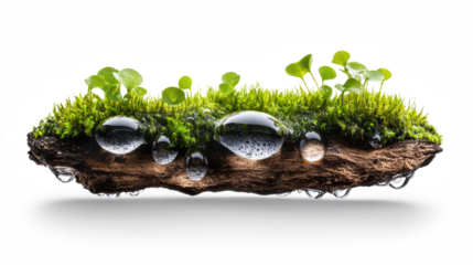 Moss with Water Drops on Floating Soil