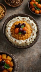 Aerial shot of Arabic kunafe dessert.