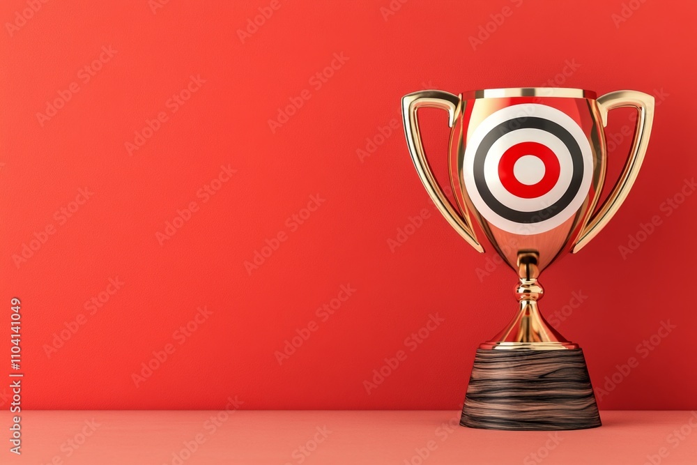Poster achievement and business success represented by a sleek trophy and target icon in a tech-inspired st